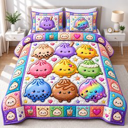 Dumpling Lover 3 Piece Quilted Bedding Set Gift For Home Decor Lovers
