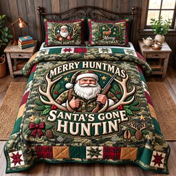 Hunter 3 Piece Quilted Bedding Set Christmas Gift For Hunters