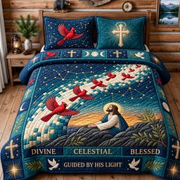Guided by His Light 3 Piece Quilted Bedding Set Gift For Bird Lovers