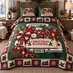 Blessings Truck 3 Piece Quilted Bedding Set Christmas Gift For Holiday Decor Lovers