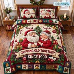 Santa Couple 3 Piece Quilted Bedding Set Christmas Gift For Holiday Decor Lovers