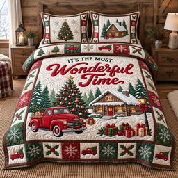 Wonderful Time Truck 3 Piece Quilted Bedding Set Gift For Farmhouse Decor Lovers
