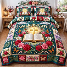 Christian Faith 3 Piece Quilted Bedding Set Gift For Christians