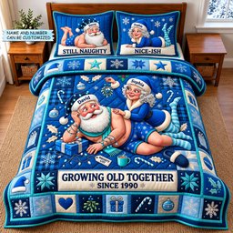 Winter Couple 3 Piece Quilted Bedding Set Christmas Gift For Holiday Decor Lovers
