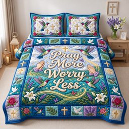 Christian Hummingbird 3 Piece Quilted Bedding Set Gift For Bird Lovers