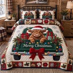 Blessings Truck 3 Piece Quilted Bedding Set Christmas Gift For Holiday Decor Lovers