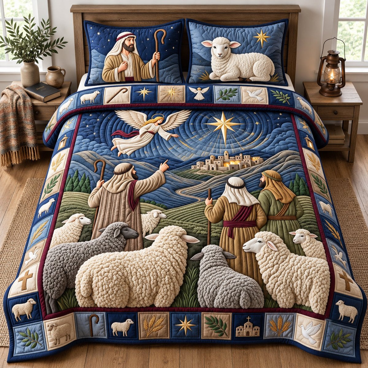 Holy Night Cardinal 3 Piece Quilted Bedding Set Gift For Bird Lovers