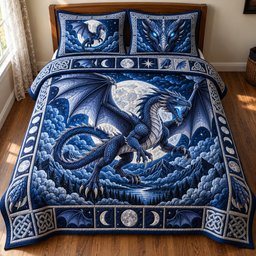 Storm Dragon 3 Piece Quilted Bedding Set Gift For Fantasy Lovers
