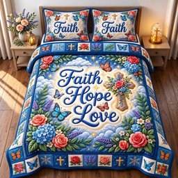 Christian Faith 3 Piece Quilted Bedding Set Gift For Christians