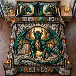 Dragon Gate 3 Piece Quilted Bedding Set Gift For Fantasy Lovers