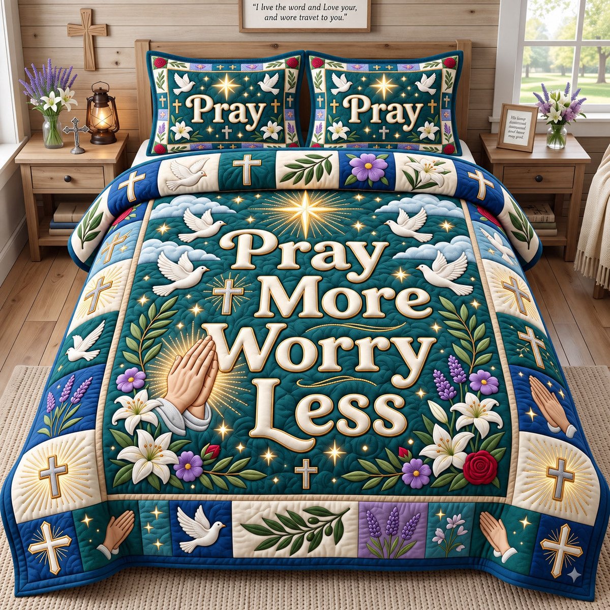 Christian Faith 3 Piece Quilted Bedding Set Gift For Christians