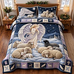 Angel Lamb Christian 3 Piece Quilted Bedding Set Gift For Christians