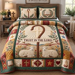 Faithful Shepherd 3 Piece Quilted Bedding Set Gift For Christians