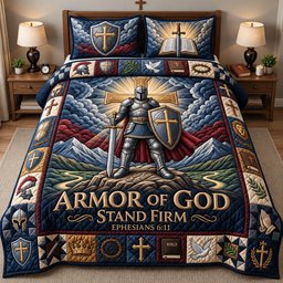 Stand Firm Christian 3 Piece Quilted Bedding Set Gift For Christians