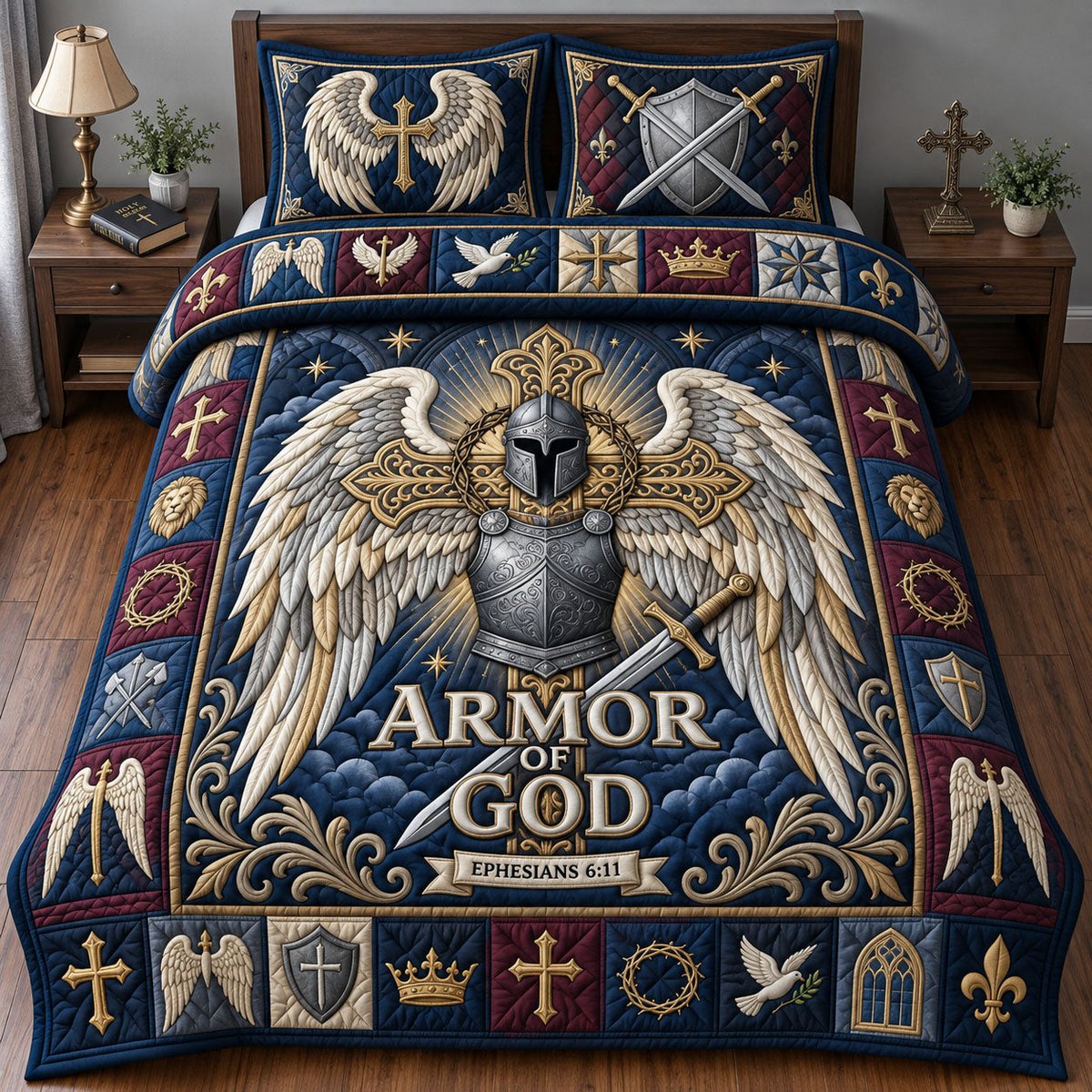 Full Armor of God 3 Piece Quilted Bedding Set Gift For Christians