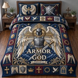Full Armor of God 3 Piece Quilted Bedding Set Gift For Christians