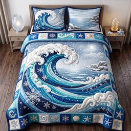 Moonlit Wave 3 Piece Quilted Bedding Set Gift For Beach Lovers