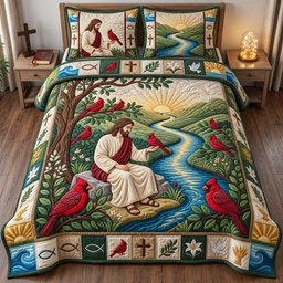 Cardinals of Hope 3 Piece Quilted Bedding Set Gift For Bird Lovers