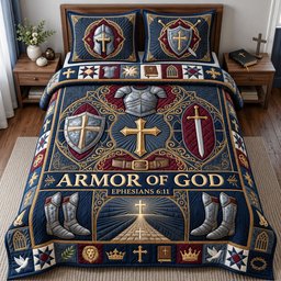 Full Armor of God 3 Piece Quilted Bedding Set Gift For Christians