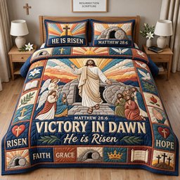 He Is Risen Christian 3 Piece Quilted Bedding Set Gift For Christians