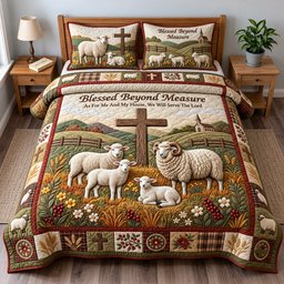 Blessed Lamb Christian 3 Piece Quilted Bedding Set Gift For Christians