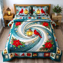 Red Cardinal 3 Piece Quilted Bedding Set Gift For Bird Lovers