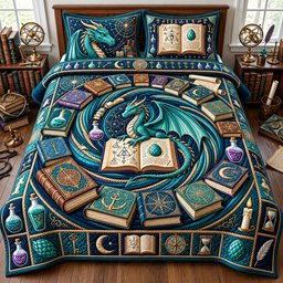 Alchemist Dragon 3 Piece Quilted Bedding Set Gift For Fantasy Lovers