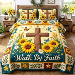Christian Faith 3 Piece Quilted Bedding Set Gift For Christians