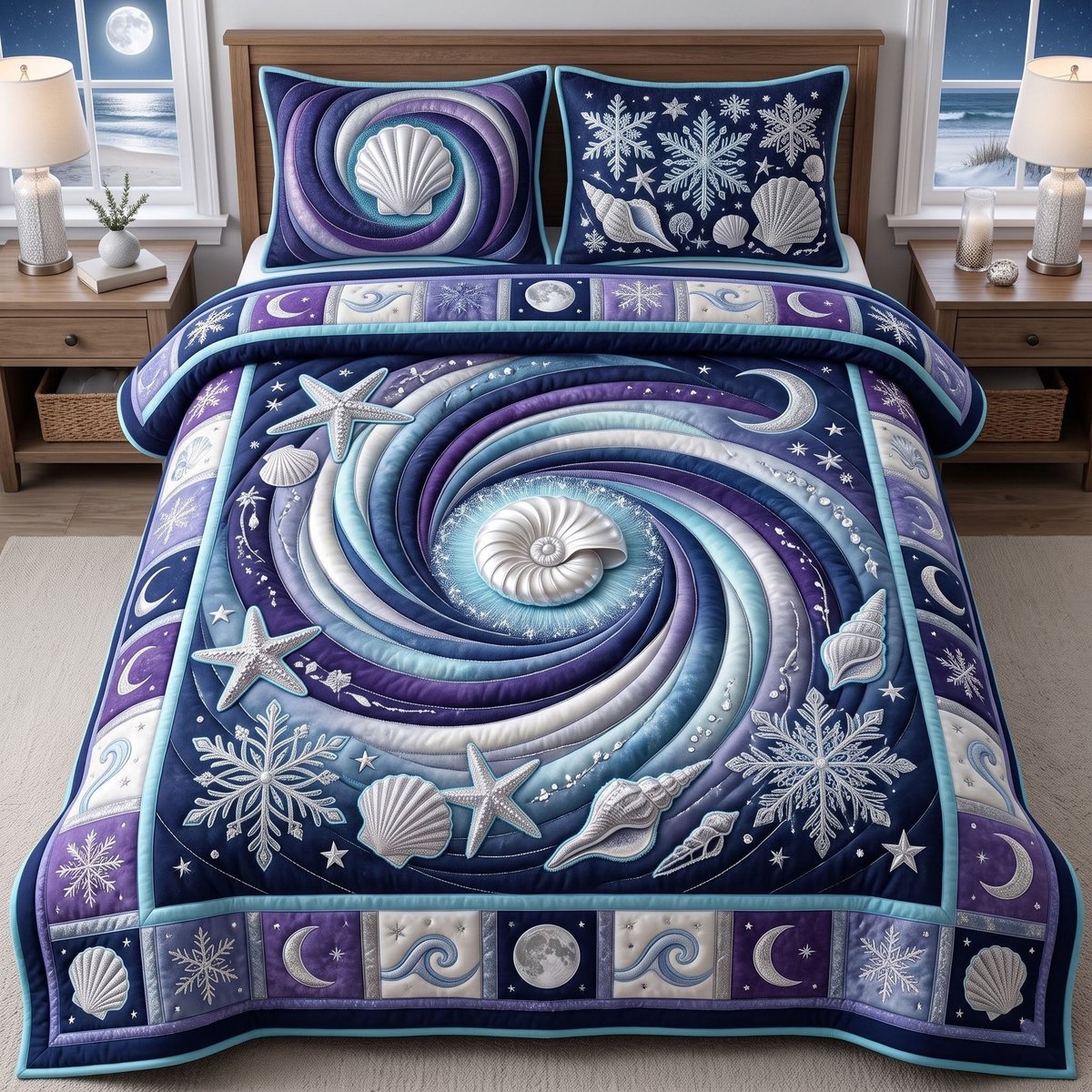 Winter Ocean 3 Piece Quilted Bedding Set Christmas Gift For Beach Lovers
