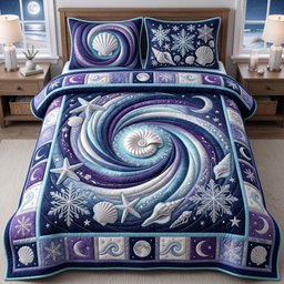 Winter Ocean 3 Piece Quilted Bedding Set Christmas Gift For Beach Lovers