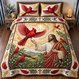 Cardinals of Hope 3 Piece Quilted Bedding Set Gift For Bird Lovers
