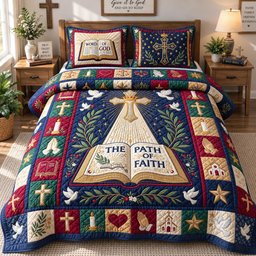 The Path of Faith 3 Piece Quilted Bedding Set Gift For Christians