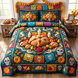 Día De Muertos Skull 3 Piece Quilted Bedding Set Gift For Flower Lovers