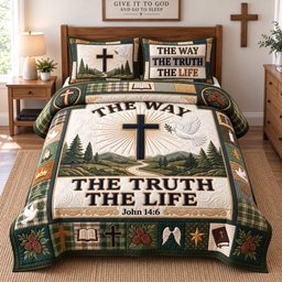 Holy Path Truth Christian 3 Piece Quilted Bedding Set Gift For Christians