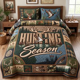 Hunting Season 3 Piece Quilted Bedding Set Gift For Hunters