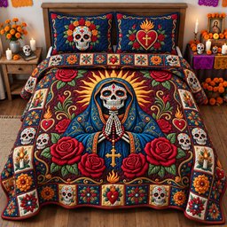Santa Muerte 3 Piece Quilted Bedding Set Christmas Gift For Holiday Decor Lovers