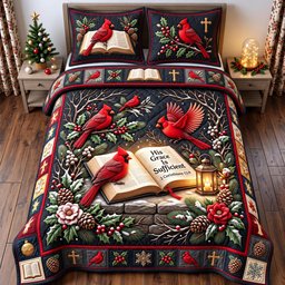 Cardinal Faith 3 Piece Quilted Bedding Set Gift For Bird Lovers