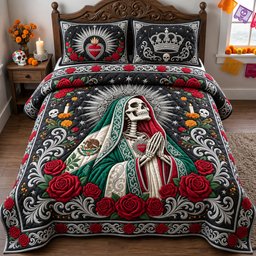 Santa Muerte 3 Piece Quilted Bedding Set Christmas Gift For Holiday Decor Lovers