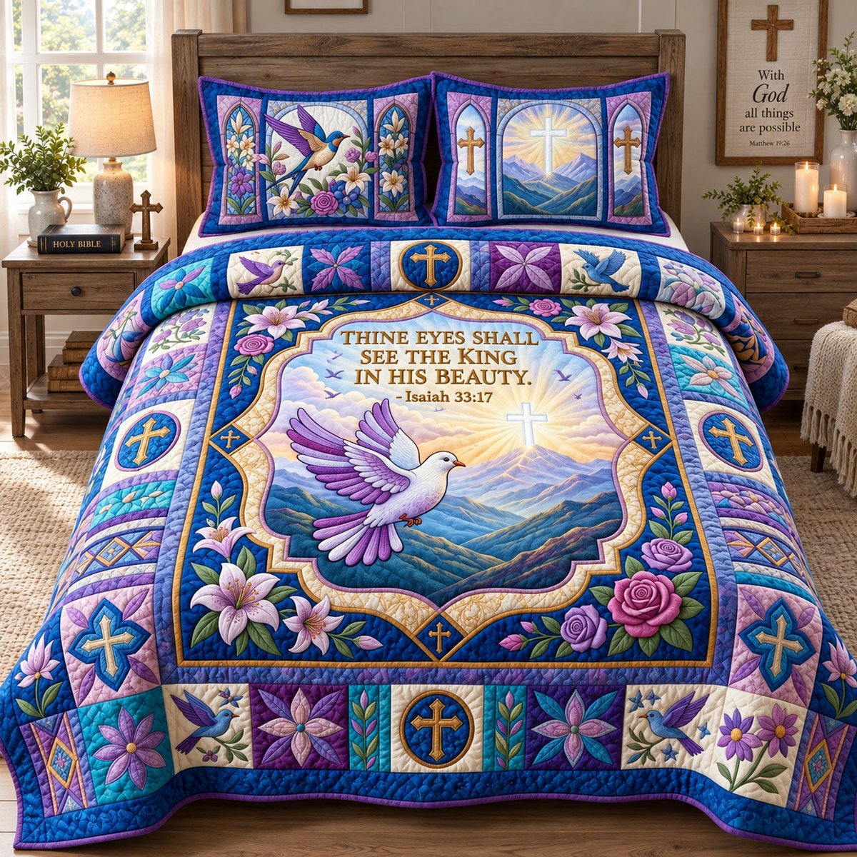 See the King in His Beauty 3 Piece Quilted Bedding Set Gift For Christians