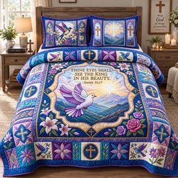See the King in His Beauty 3 Piece Quilted Bedding Set Gift For Christians