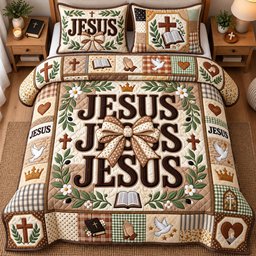 Jesus Bow 3 Piece Quilted Bedding Set Gift For Christians