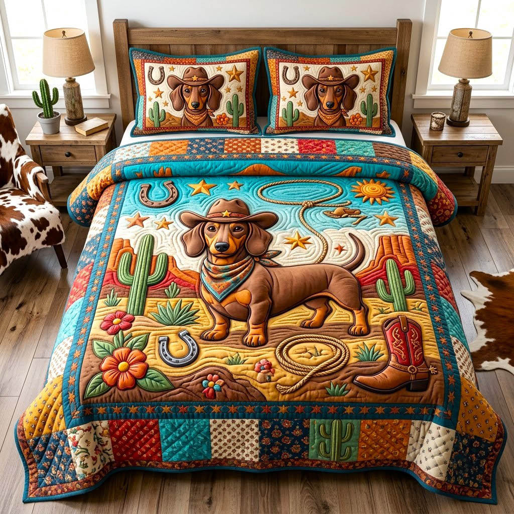 Dachshund Lover Dog 3 Piece Quilted Bedding Set Gift For Dog Lovers