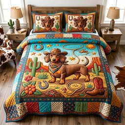 Dachshund Lover Dog 3 Piece Quilted Bedding Set Gift For Dog Lovers