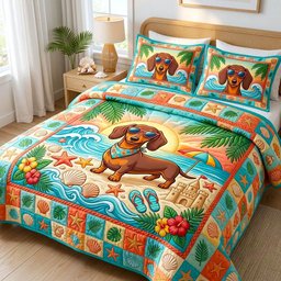 Dachshund Lover Dog 3 Piece Quilted Bedding Set Gift For Dog Lovers