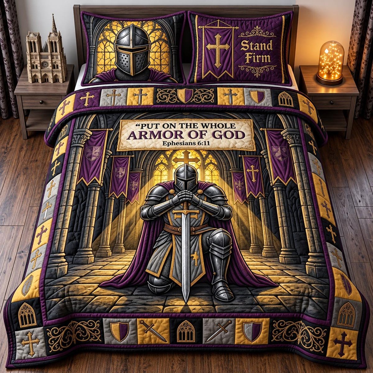 Armor of God Christian 3 Piece Quilted Bedding Set Gift For Christians