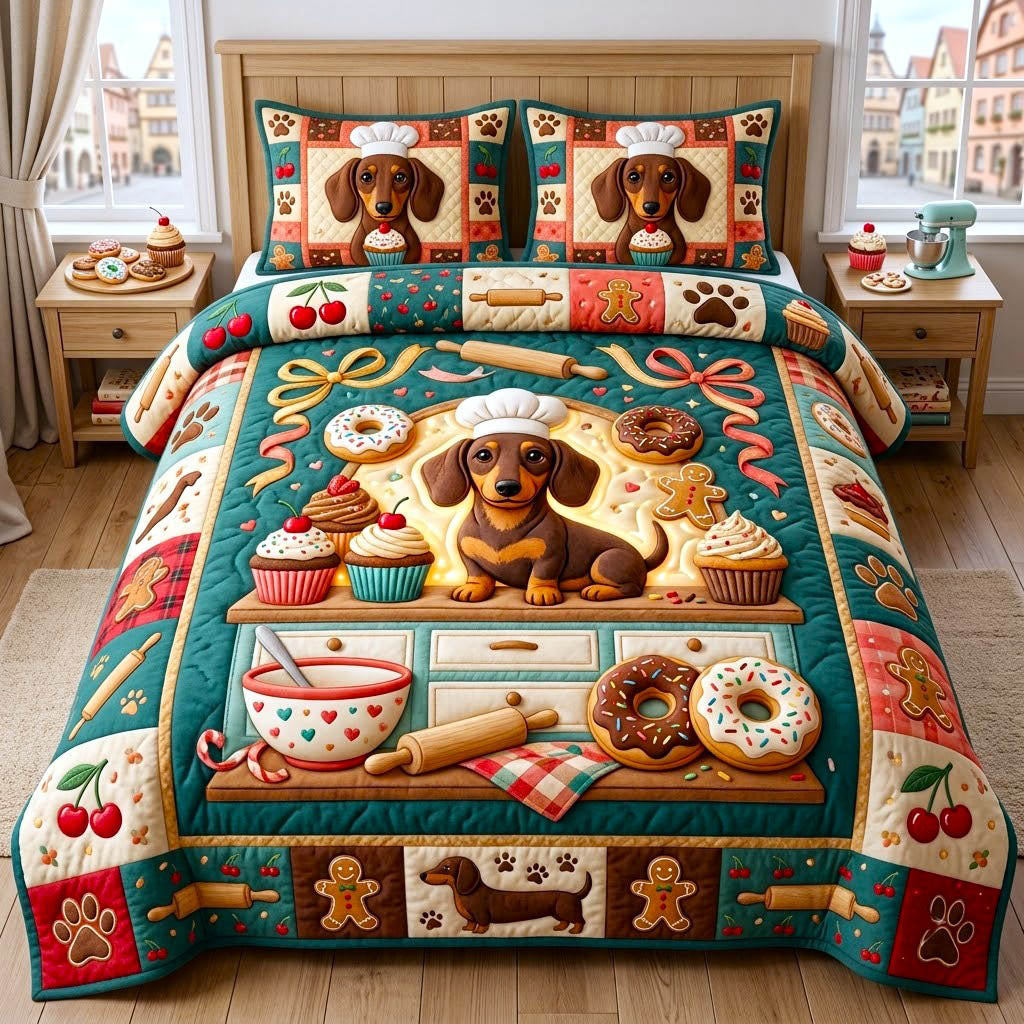 Dachshund Lover Dog 3 Piece Quilted Bedding Set Gift For Dog Lovers