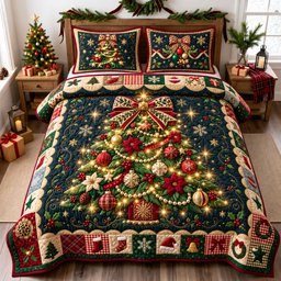 Light Tree 3 Piece Quilted Bedding Set Christmas Gift For Holiday Decor Lovers