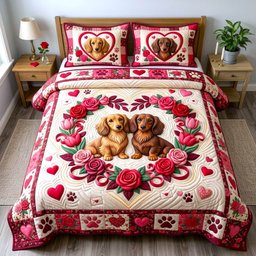 Dachshund Lover Dog 3 Piece Quilted Bedding Set Gift For Dog Lovers