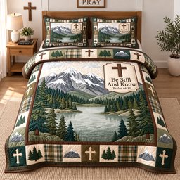 Mountain Psalm Haven Christian 3 Piece Quilted Bedding Set Gift For Christians