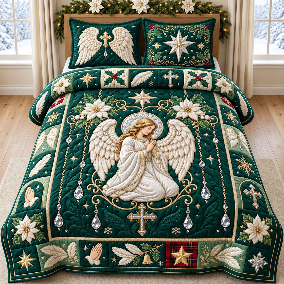 Jewel Angel 3 Piece Quilted Bedding Set Gift For Bird Lovers